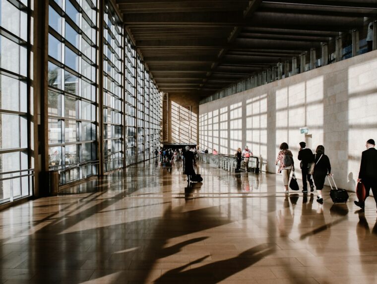 A family at the airport illustrating family and partner visa routes