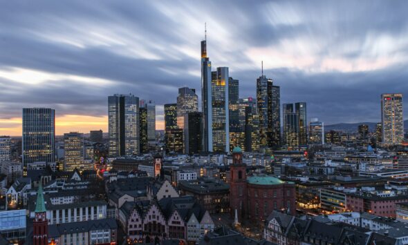 Frankfurt skyline illustrating the EU Blue Card salary threshold in Germany